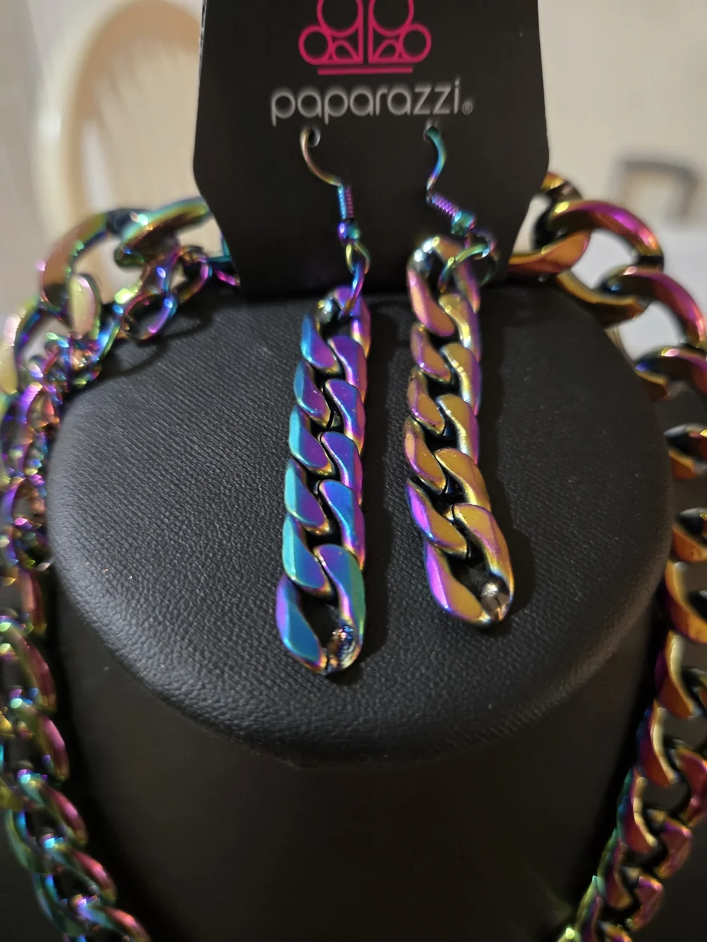paparazzi Multicolor Iridescent Curb Chain Necklace & Earrings Set